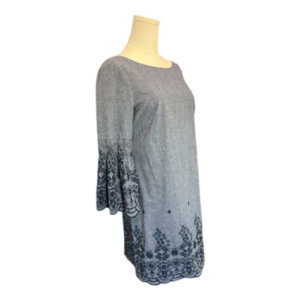 ✨ EUC ELIZA J Blue Chambray Embroidered Bell Sleeve Dress | Women’s Sz 4 - Picture 5 of 12
